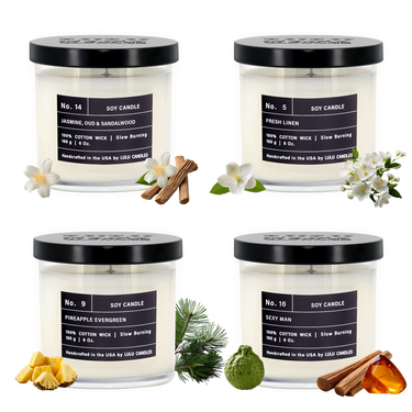 1-Fresh Linen, 1-Pineapple Evergreen, 1-Sexy Man, 1-Jasmine, Oud & Sandalwood |  6 Oz. - 4 Pack - Gift Set