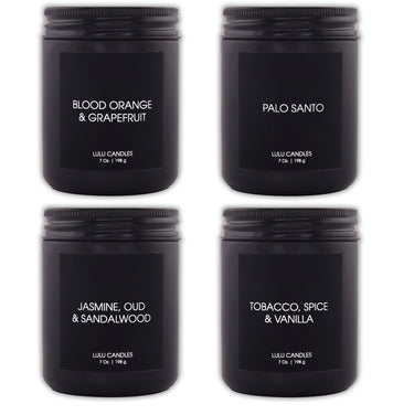 1-Palo Santo, 1-Blood Orange & Grapefruit, 1-Tobacco, Spice & Vanilla, 1-Jasmine, Oud & Sandalwood |  7 Oz. - 4 Pack