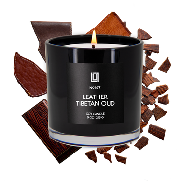 Leather & Tibetan Oud | Luxury Scented Candle | 9 Oz. Jar