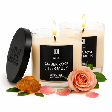 Amber, Rose & Sheer Musk II | Luxury Scented Candle | 2Pack - 6 Oz. Jar