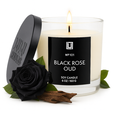 Black Rose & Oud | Luxury Scented Candle | 6 Oz. with Black Lid