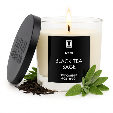 Black Tea & Sage | Luxury Scented Candle | 6 Oz. with Black Lid