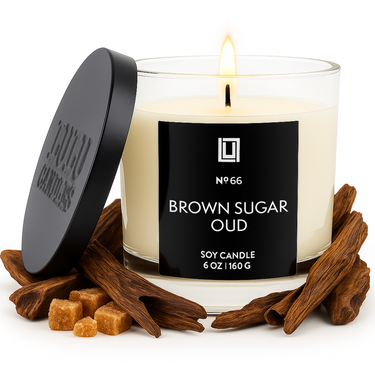 Brown Sugar & Oud | Luxury Scented Candle |  6 Oz. with Black Lid