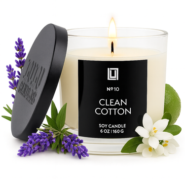 Clean Cotton | Luxury Scented Candle | 6 Oz. with Black Lid