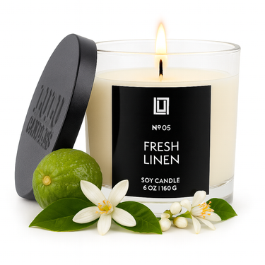 Fresh Linen | Luxury Scented Candle | 6 Oz. with Black Lid