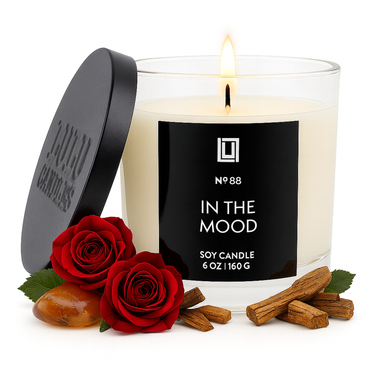 In The Mood - Musky Amber & Rose | Luxury Scented Candle | 6 Oz. with Black Lid