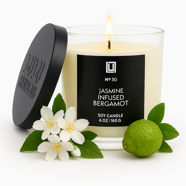 Jasmine Infused Bergamot | Luxury Scented Candle | 6 Oz. with Black Lid