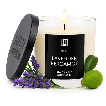 Lavender Bergamot | Luxury Scented Candle | 6 Oz. with Black Lid