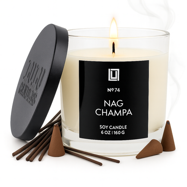 Nag Champa (Smells Like Indian Incense) | Luxury Scented Candle |  6 Oz. with Black Lid