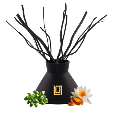No. 7 Paris | Basil, Water Lily, Amber | Luxury Reed Diffuser Set | 10 FL Oz. Capacity Matte Black Glass with 1 (4.2 Oz.) Diffuser Oil