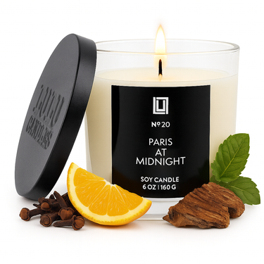 Paris at Midnight - Sandalwood, Rose & Amber  | Luxury Scented Candle | 6 Oz. with Black Lid