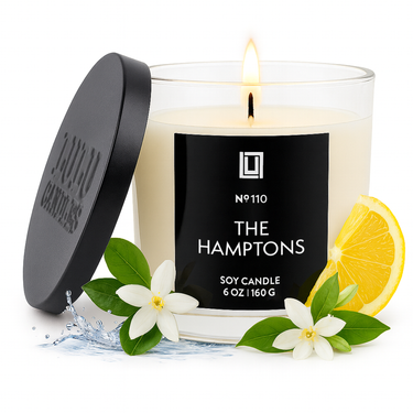 The Hamptons - Fresh Citrus & Ocean Mist |  Luxury Scented Candle | 6 Oz. with Black Lid