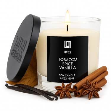 Tobacco, Spice & Vanilla | Luxury Scented Candle | 6 Oz. with Black Lid