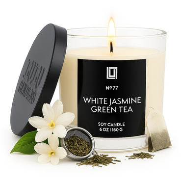White Jasmine & Green Tea | Luxury Scented Candle | 6 Oz. with Black Lid